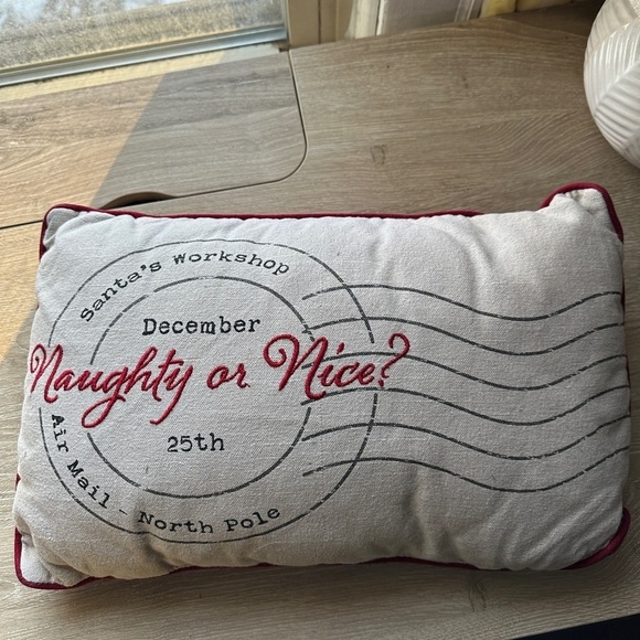 Naughty or nice Santa’s workshop stamp lumbar pillow - Picture 1 of 2